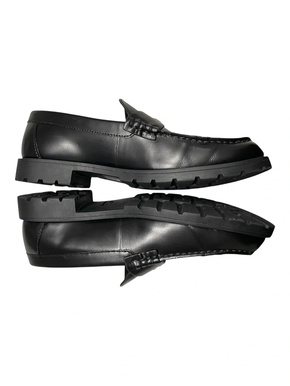 Coach Black Leather Loafers with Gold Accent